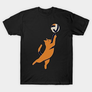 Airborne Attack: Playful Tabby Cat Spikes Volleyball T-Shirt